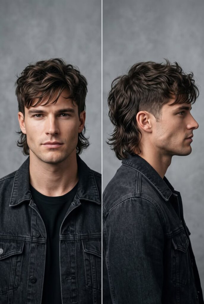 Modern Wavy Mullet Hair Cut Men