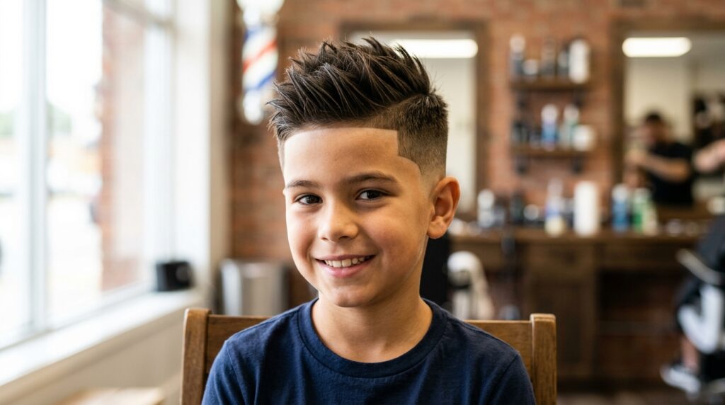 Side Spiky Hair with Mid Fade and Line Up