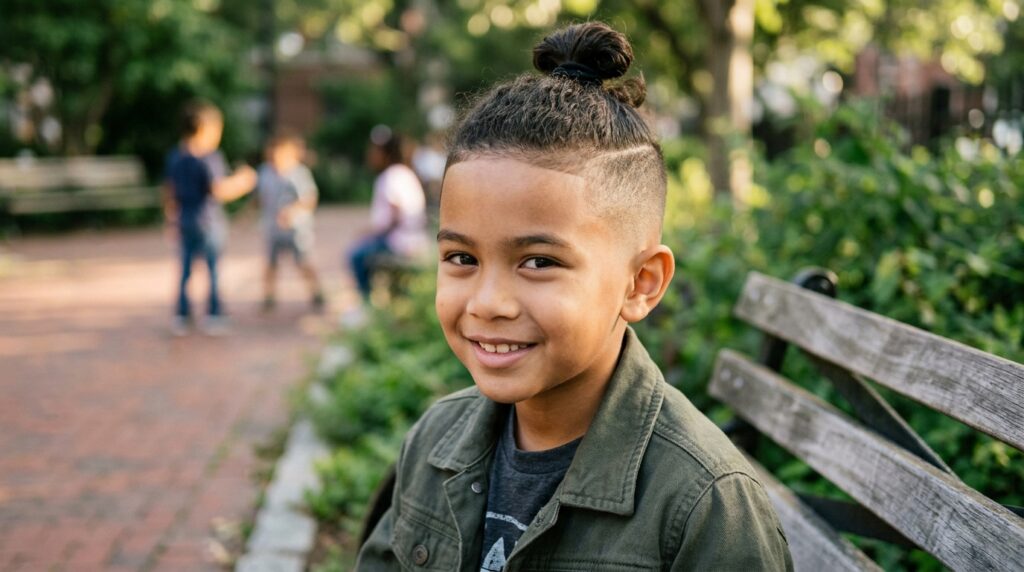 Top Knot with Mid Fade
