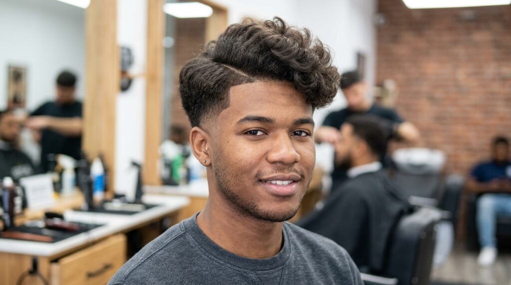 Low Taper Fade Fluffy Hair With Side Part