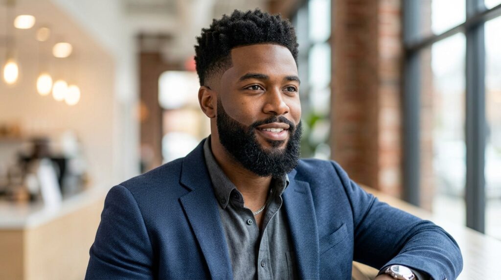 Professional Afro Fade with Groomed Beard