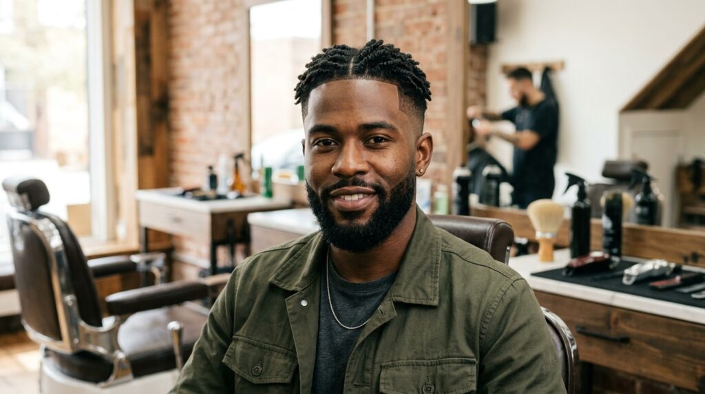 Short Twists with Mid Fade and Beard