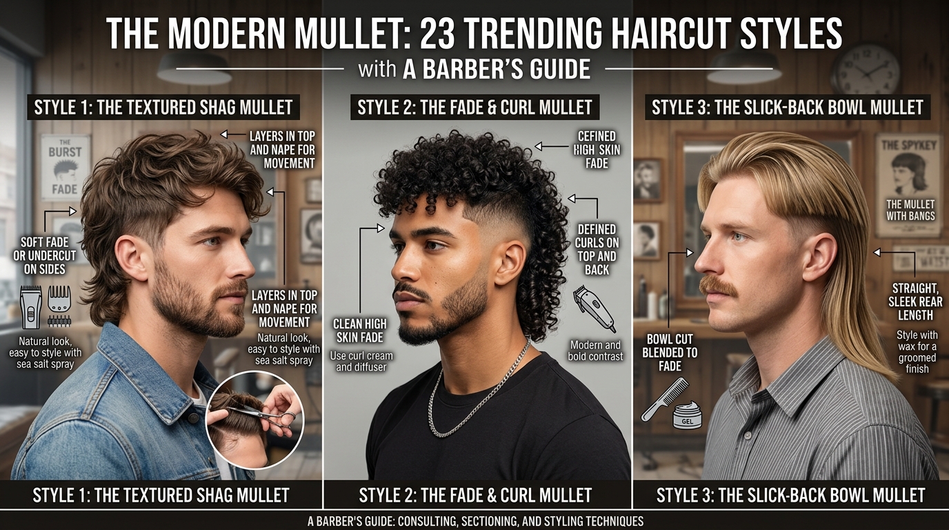 The Modern Mullet: 23 Trending Haircut Styles with A Barber's Guide