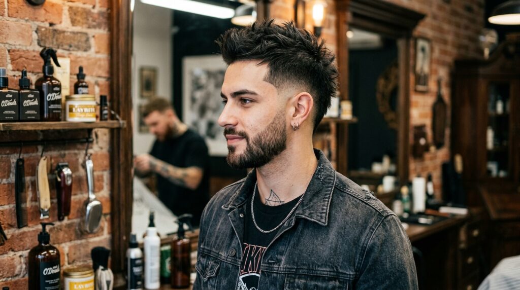 Edgy Short Mohawk with Clean Low Burst Fade