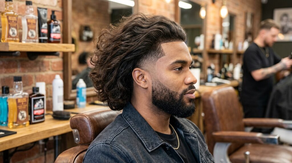 Textured Long Hair with Burst Fade