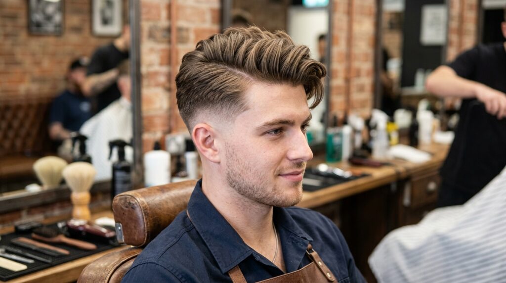 Textured Side-Swept Styling with A Low Fade