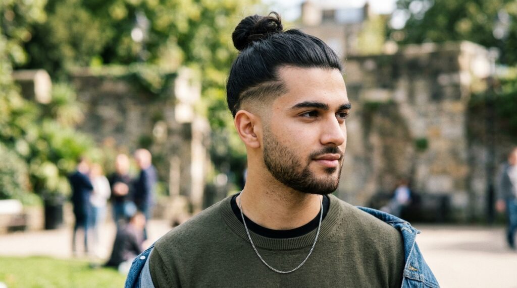 Top Knot With Low Taper Fade