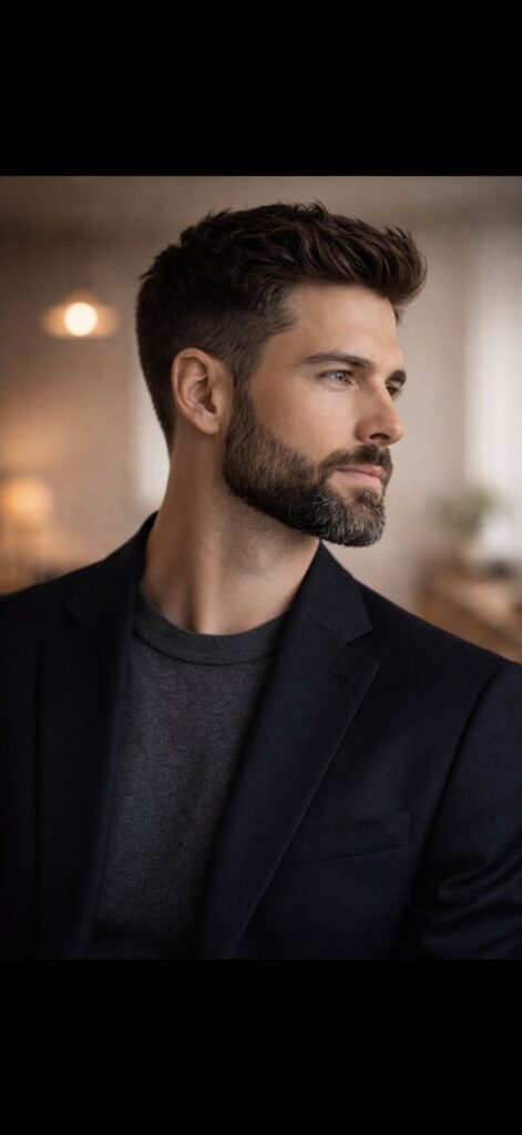 Classic taper haircut with beard