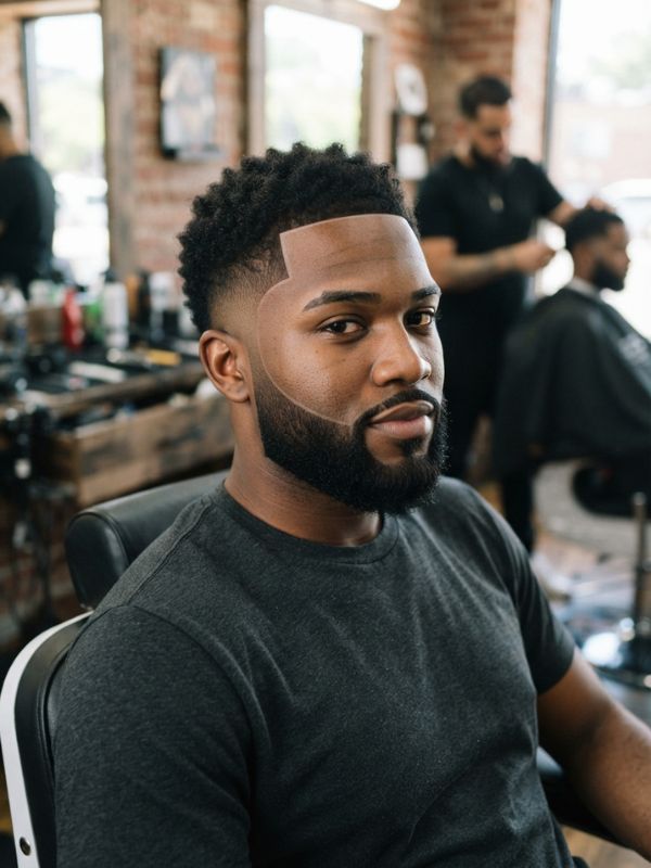 Low taper fade with a beard and line-u