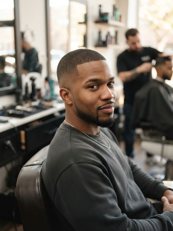 Low taper fade with a buzz cut