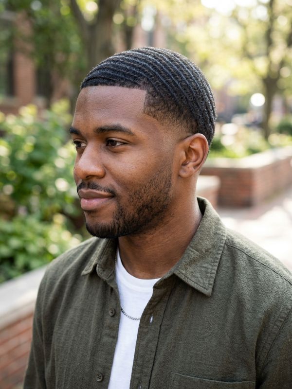 Low taper fade with waves
