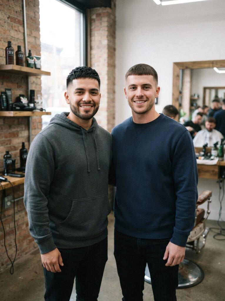 Short crop, Caesar, and buzz cut
