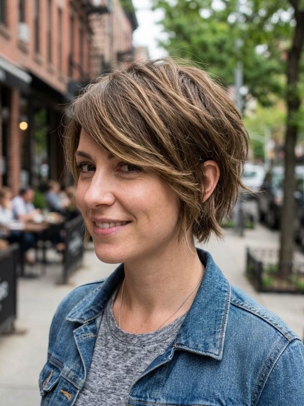 Bixie Haircut with Side-Swept Bangs