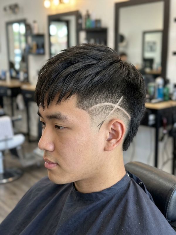 Burst Fade Design on Straight Hair