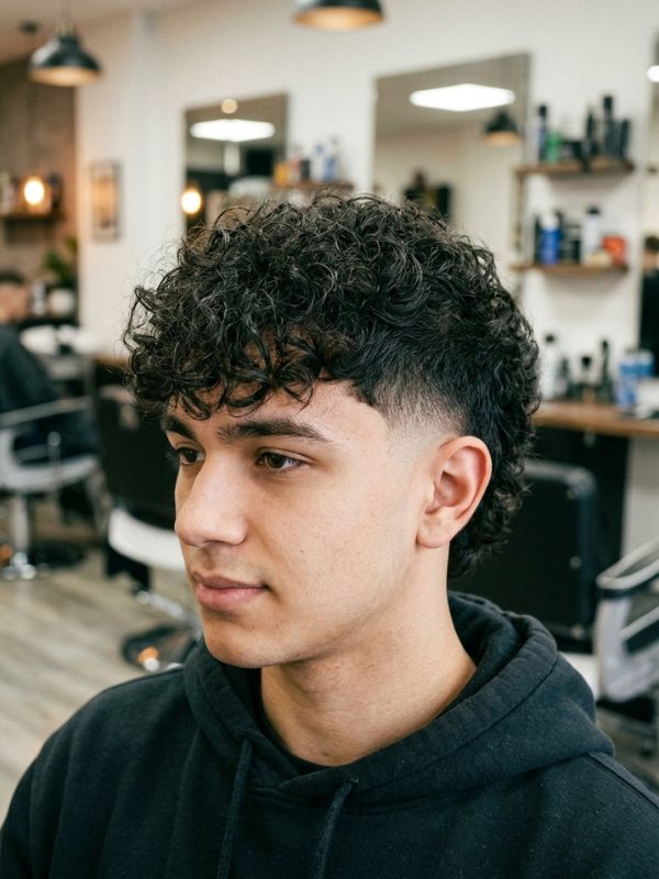 Burst fade with curly fringe
