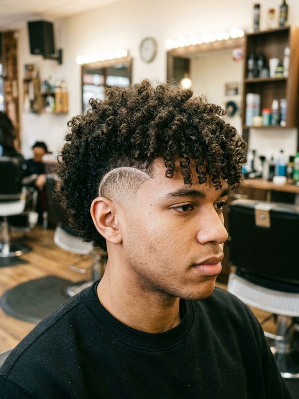 Burst fade with curly fringe