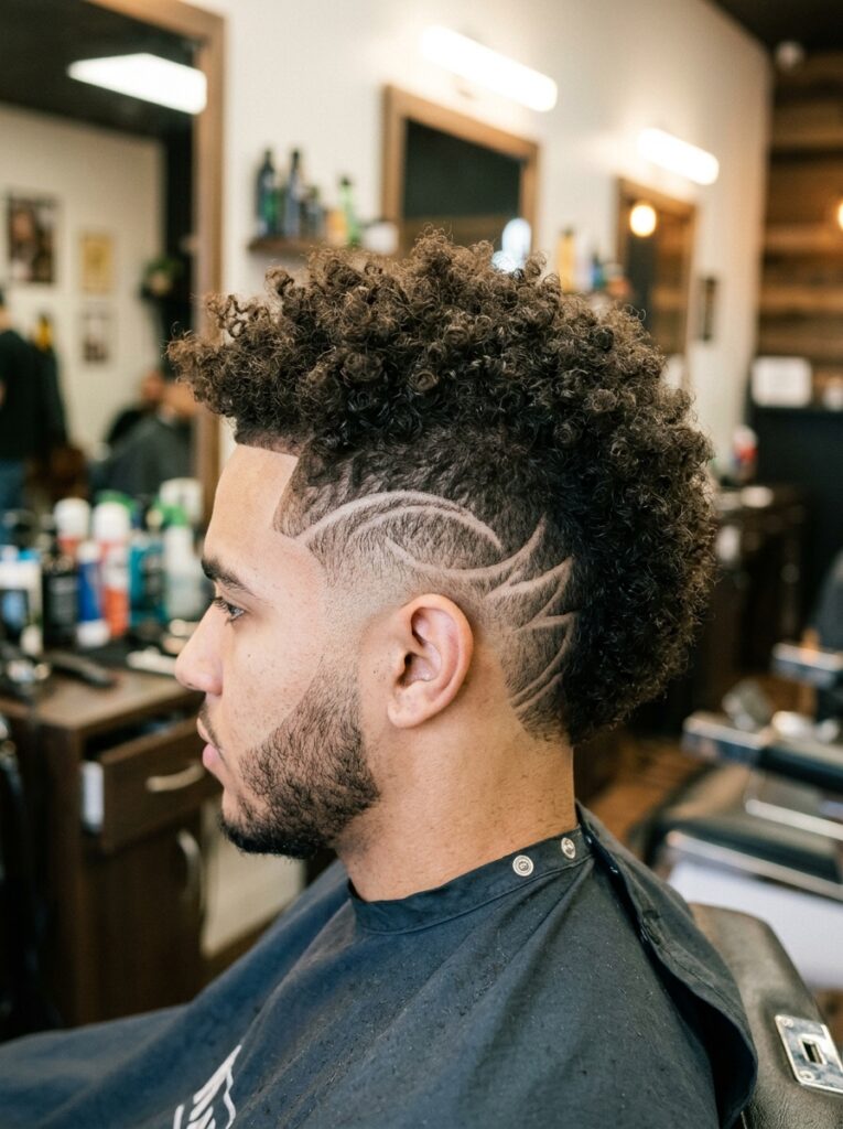 Burst Fade Design on Curly Hair