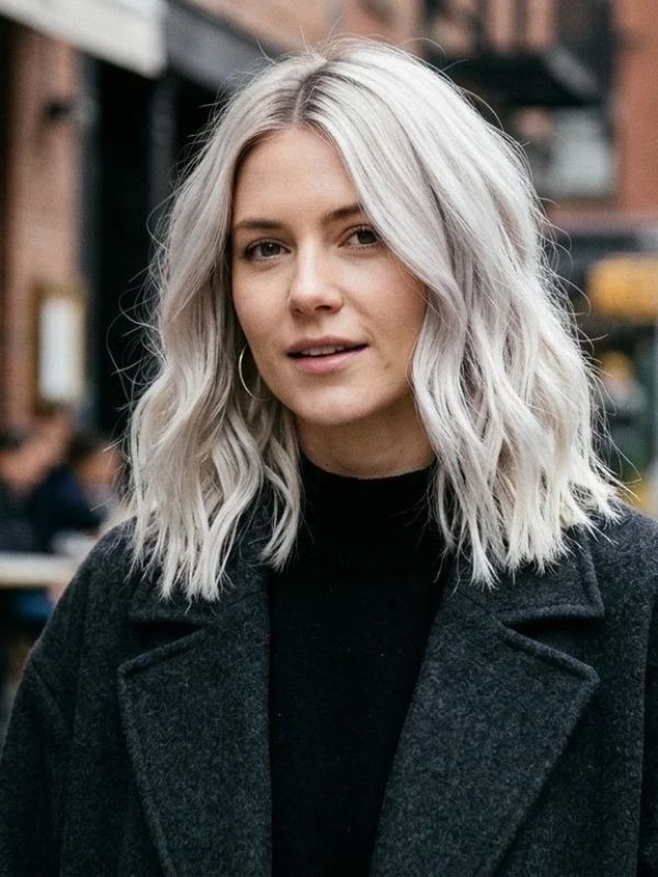 Icy Blonde Long Bob