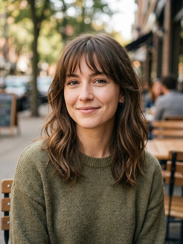 Medium Length Hair with Wispy Bangs