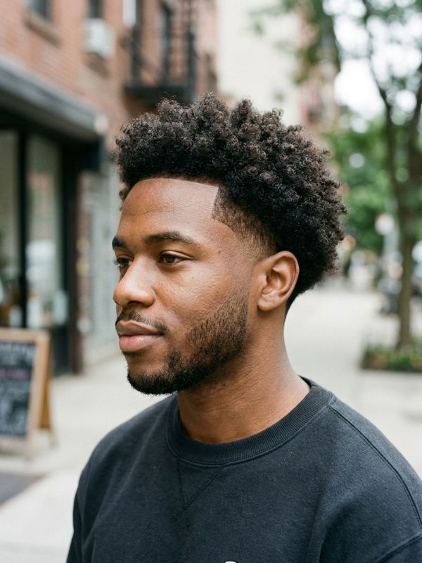 Mid taper with coily or afro-textured hair