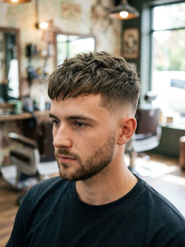  Short Textured Haircut with Mid Fade