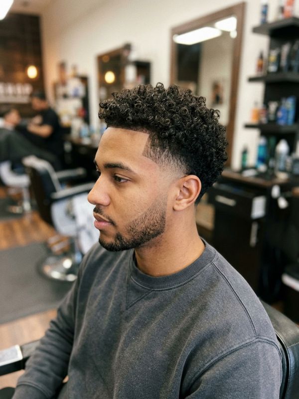 Short curly mid taper