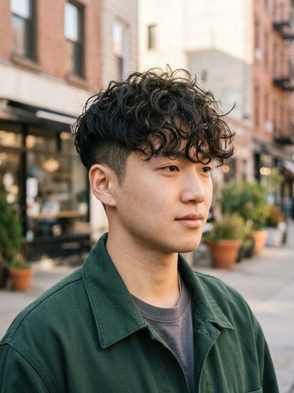 Two Block Haircut with Curly Top
